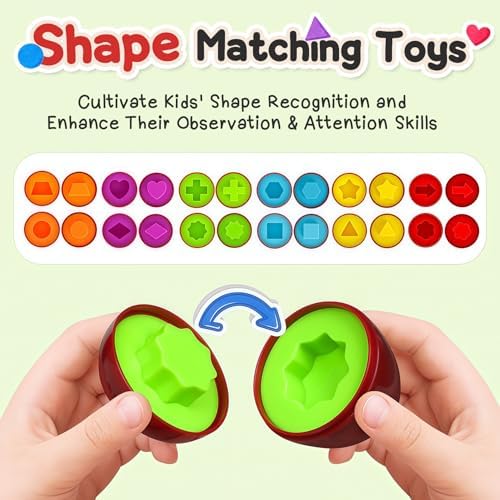 Apple Toys,Montessori Geometric Shape Sorter Toys for Toddlers 18-24Months,Early Educational Learning Color Sorting & Fine Motor Matching Games,Easter Basket Stuffers Gifts for Boys Girls - Image 2