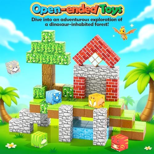 100PCS 1“ Magnetic Blocks - Build Mine Magnet World Forest Dinosaur Edition - Image 2