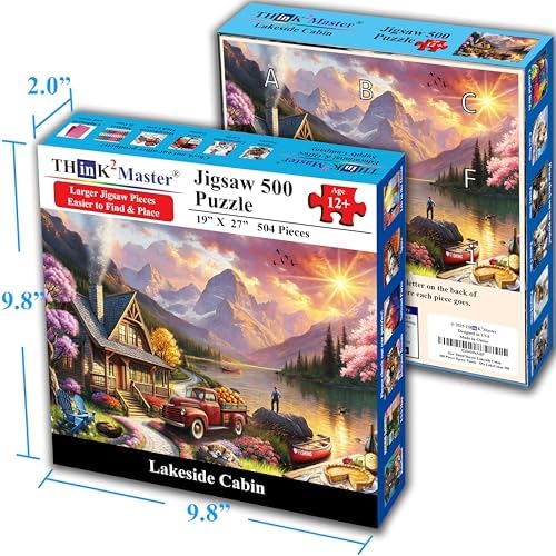 Think2Master Lakeside Mountain Retreat 500 Pieces Large Format Jigsaw Puzzle: 13+, Teens, Adults & Families. Escape to a World of Tranquility and Rustic Charm. Great Gift. Size: 26.8” X 18.9” - Image 5