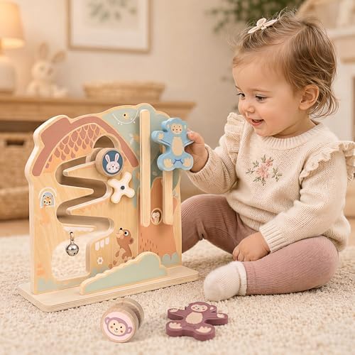 Lewo Montessori Busy Board, Wooden Sensory Activity Toys for Toddlers 3 4 5 (Monkeys) - Image 4