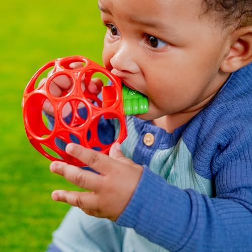 Bright Starts Oball Easy Grasp Red Apple Teether Toy, Hold My Own Collection, BPA Free, Unisex, Newborn and Up - Image 3