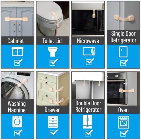 Bate- Child Safety Strap Locks, 10 Pack, Baby Locks for Cabinets, Drawers, Kitchen, Toilet, Furniture, Fridge, Multi-Purpose, Easy Install with Quick 3M Adhesive for Childproofing - Image 4