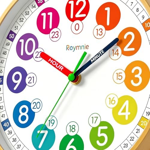 Roymnie Wall Clock Kids Battery Operated Silent Non-Ticking Classroom 8" - Image 4