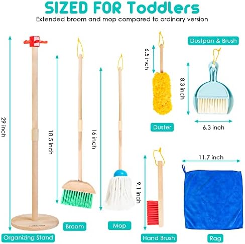 Kids Cleaning Set, 8 Pcs Wooden Housekeeping Play Toy Broom Mop Set - Image 6