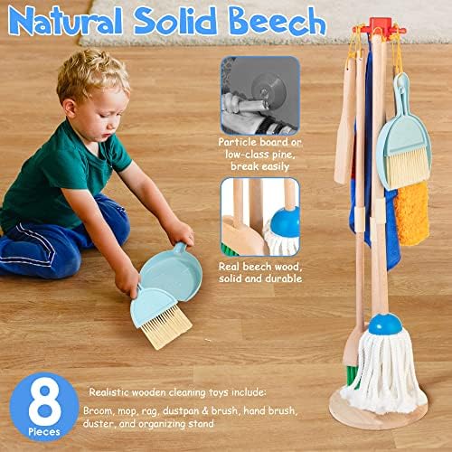 WOODMAM Wooden Kids Cleaning Set, Toddler Cleaning Toys with Broom and Mop - Image 3