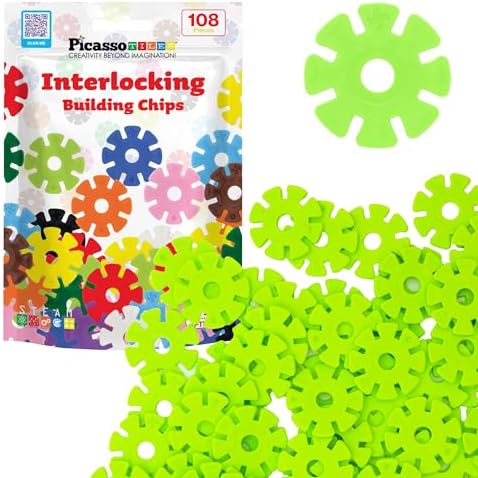 PicassoTiles Building Chips Interlocking Disc Construction Blocks in Light Green Color STEM Learning Early Education Toy Engineering Playset Child Brain Development for Girls Boys Kids Age 3+ PTF108 by PicassoTiles