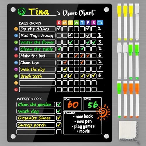 PigPotParty Black Acrylic Magnetic Chore Chart for Kids, 12x16 Inch, 1 Pack by PigPotParty