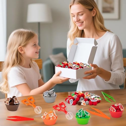 EZdhuawuse Woodland Animals Sensory Bin Fillers - 266Pcs Summer Animals Fine Motor Toys Sorting Stacking Toys for Kids, Felt Fox Bear Pom Poms Cup Clip for Preschool Education Development Activity - Image 4