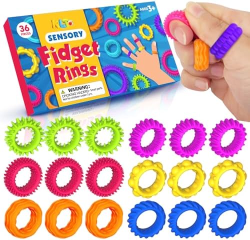 KLT Fidget Toys Bulk for Kids: 36 Pack Sensory Rings for Stress - Quiet Fidget Rings for Classroom Prize Box - Bulk Party Favors Goodie Bag - Small Calming Toys for Autism by KLT