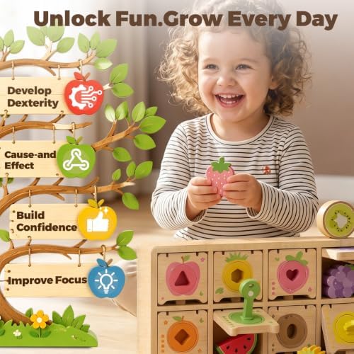 Montessori Toys for 2 Year Old|Wood Lock and Key Toddler Shape Sorter Toys - Image 4