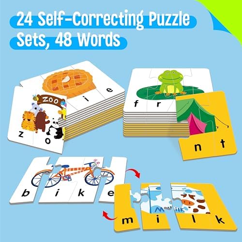 Self-Correcting Spelling Puzzles, Double-Sided Three and Four-Letter Word Spelling Cards with Picture Matching, 48 First Words Learning for Kindergarten Readiness, Preschool Ages 4+ - Image 2