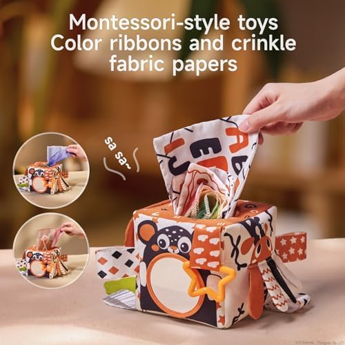 TUMAMA Black and White Baby Toys 6 to 12 Months, Tissue Box Toys, Crinkle Infant Sensory Toys, Cloth Tissues, Early Learning Toys Gifts for Babies 6 12 18 Months Old - Image 3