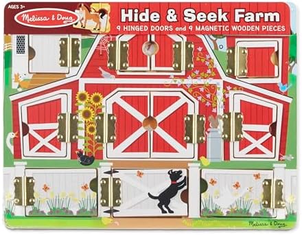 Melissa & Doug Hide and Seek Farm Wooden Activity Board with Barnyard Animal Magnets (Pack of 12) - Image 3