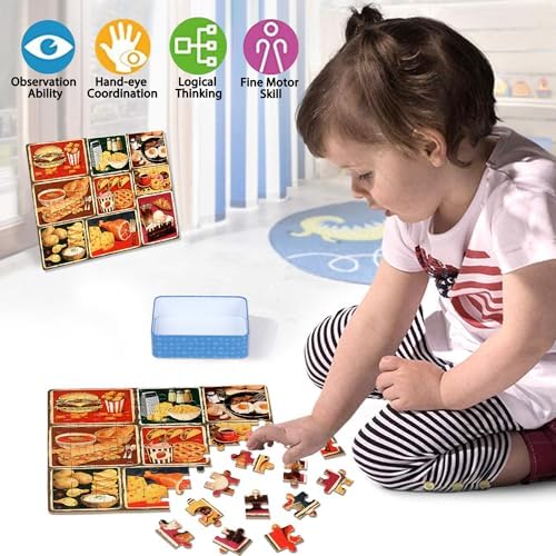 LELEMON Puzzles for Kids Ages 4-6,Food 60 Piece Puzzles for Kids Ages 6-8 in a Metal Box,Children Jigsaw Puzzles Kids Puzzles,Educational Learning Puzzle Toys for Girls and Boys - Image 3