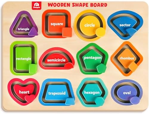 Coogam Wooden Color Shape Puzzle Board for Toddlers, Movable Sorting and Stacking Montessori Peg Board Matching Game Activities, Fine Motor Educational Learning Toys for Kids 3 4 5 Year Old by Coogam