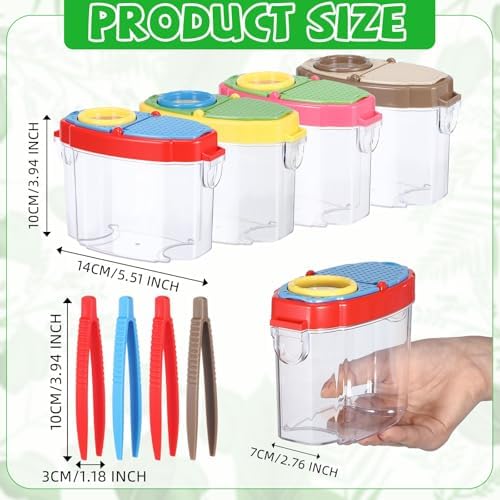 Halloscume 4 Pack Insect Bug Viewer Kit for Kids with Tweezers Explorer Outdoor Set Bug Catcher Containers for Insects Magnifying Insect Box Observation Science Nature Exploration Collecting (Deep) - Image 2
