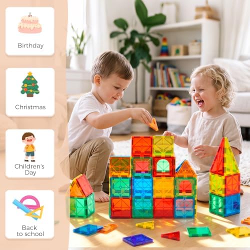 FNJO Magnetic Tiles, 110PCS Magnet Building Set, Magnetic Building Blocks, Construction STEM Learning and Playing Toys for Kids, Montessori Toy for Preschool Boys Girls - Image 2