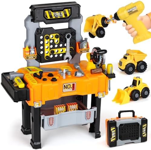 Lehoo Castle Kids Tool Bench with Electric Drill, Realistic Tools, Trucks by LehooCastle