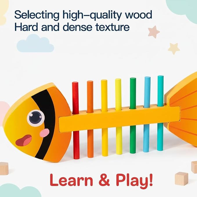 Montessori Fine Motor Skills Toys for Toddlers, Wooden Fishbone Color Matching & Sorting Toy with 20 Task Cards, Learning Educational Gifts for 3 4 5 6 Year Olds, Baby Sensory Training Toys - Image 7