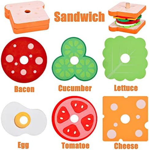 Wooden Burger Sandwich Stacking Toys for Kids, Play Food Toy, Montessori Toys for 3+ Year Old, Preschool Educational Toys to Develop Fine Motor Skills - Image 3