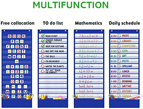 Scheduling Pocket Chart, 13+1 Pockert, Daily Class Schedule Pocket Chart with 18 Dry-Eraser Cards, Ideal for Classroom Office School Home Used, Over-door Mount (Blue) - Image 3