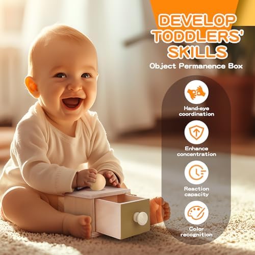 Montessori Toys for Babies 0-6 Months, 6 in 1 Learning Educational Set for Newborn, Toddlers Gifts Includes Spinning Drum, Object Permanence Box, Baby Roller Tummy Time Mirror and More - Image 4