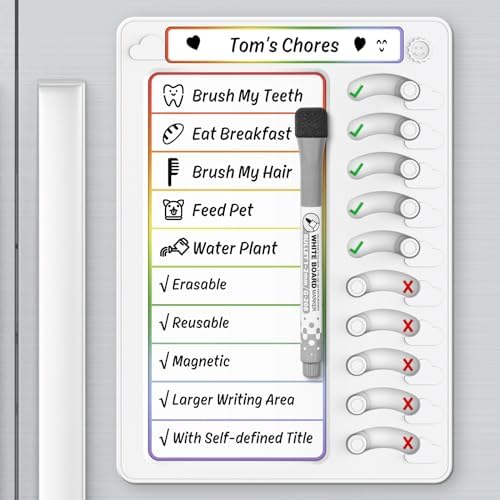 Chore Chart for Kids Dry Erase Chore Board ADHD Tools for Kids to Do List Checklist Task Board Routine Chart Planning Board for Fridge with 10 Sliders and Magnetic Marker, White and Rainbow, 1 Pack by KAQUBE