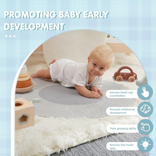 FReniland Wooden Baby Toy Set for 12M+, Montessori Grasping & Stacking Toys, Elephant & Car Sensory Toys, Natural Wood Fine Motor Skill Development Gift for Boys & Girls - Image 4