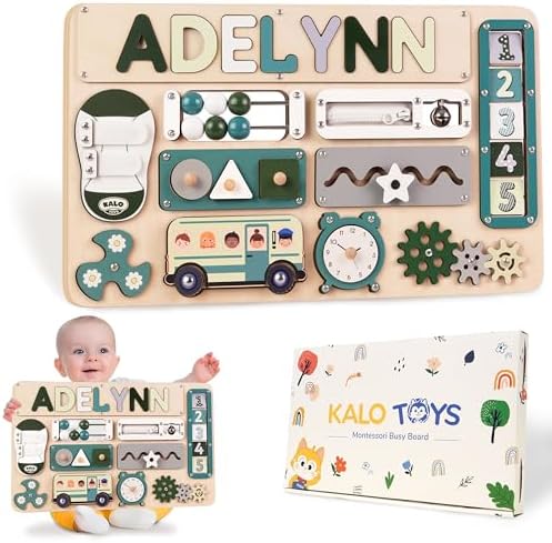 KALOTOYS Busy Board Bear for Toddlers Wooden Montessori Toys, Wooden Controller Sensory Toy for Autistic Children & ADHD Sensory Board for Education & Learning Green by KALOTOYS