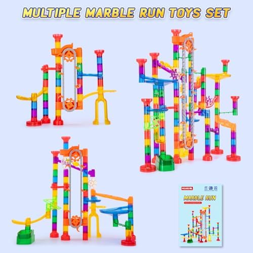 247Pcs Marble Run with Motorized Elevator, Construction Building Blocks Toys with 30 Glass Marbles and 30 Glow in The Dark Marbles, STEM Gifts for Boys and Girls - Image 6