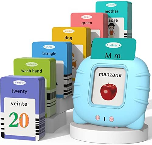 Startcan Spanish & English Talking Flash Cards for Toddlers 1 2 3 4 5 6, Audible Toys for Kids to Learn Spanish - 258 Cards and 516 Words(Blue) by Startcan
