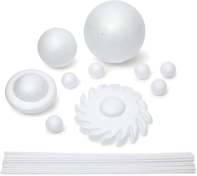 12-Piece 3D Solar System Model Kit - 12 Pcs White Foam Balls & Dowels - DIY Solar System Project & Kids Toys - Foam Planets to Paint & Painting Kit for Science Coloring Fun for Kids by Unknown
