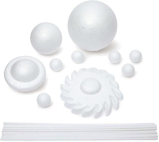 12-Piece 3D Solar System Model Kit - 12 Pcs White Foam Balls & Dowels - DIY Solar System Project & Kids Toys - Foam Planets to Paint & Painting Kit for Science Coloring Fun for Kids by Unknown