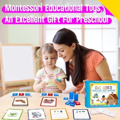 154 PCS Wooden CVC Word Spelling Game, Short Vowel Spelling Flashcards Sight Words Flash Cards Montessori Early Educational Toys for Preschool Kindergarten (5 Dry Erase Marker Included) - Image 4