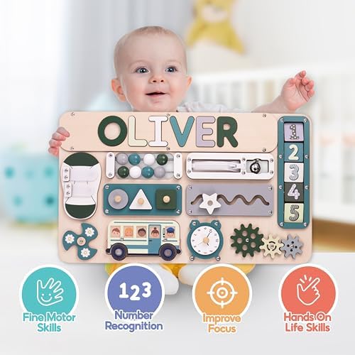 KALOTOYS Busy Board Bear for Toddlers Wooden Montessori Toys, Wooden Controller Sensory Toy for Autistic Children & ADHD Sensory Board for Education & Learning Green - Image 2