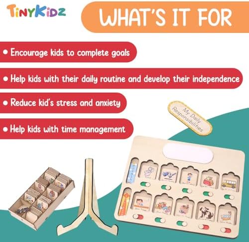 TinyKidz Wooden Kids Chore Routine Board, Toddler Visual Schedule, Home Responsibility Chart - Image 5
