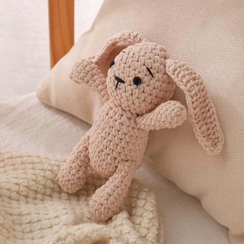 GOODMOMCute Crocheted Baby Bunny Rattle, Handmade Soft Sensory Toy, Suitable for Babies 0-12 Months, Helps Sensory Development, Perfect Gift for Newborns, Also Makes a Keepsake as They Grow（Khaki - Image 5