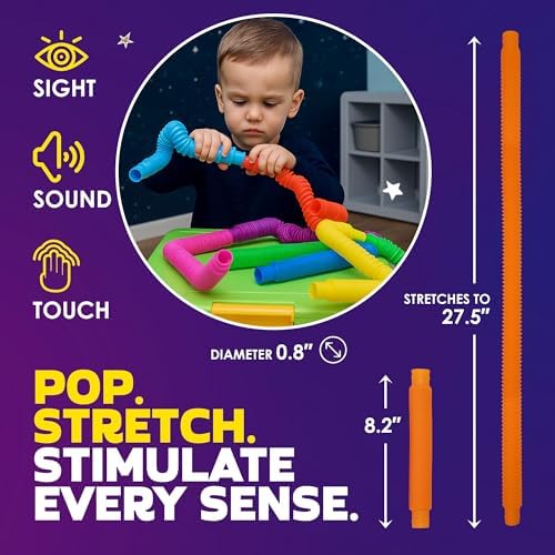 Nutty Toys Pop Tubes - Large 4-Pack Sensory Toys - Creative STEM Learning for Kids - Connect & Pop! Top ADHD Autism Fidget 2026, Best Boy & Girl Christmas Stocking Stuffers Gifts Idea - Image 2