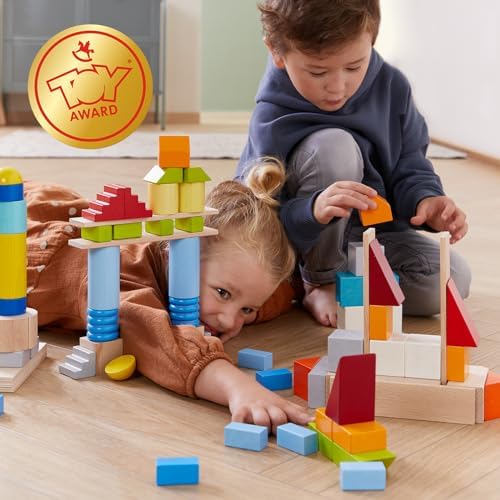 HABA Colored Wooden Building Blocks - Set of 85 Piece Set of Wooden Toys, Stacking Toys for Toddlers 1-3 Ideal Open Ended STEM Play (Made in Germany) - Image 2