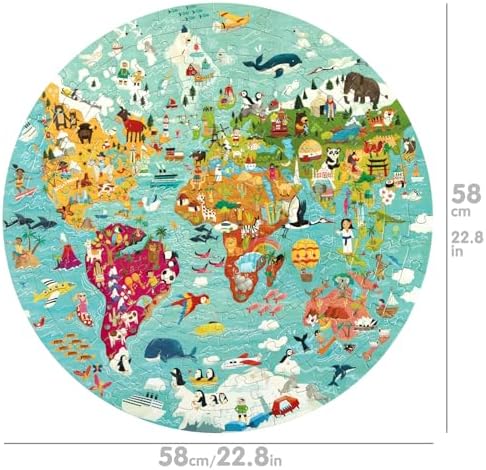 boppi World Map Round Jigsaw Puzzle with 100% Recycled Card 150 Pieces with Animals for Children 5 6 7 8 Years 58cm Diameter - Image 3