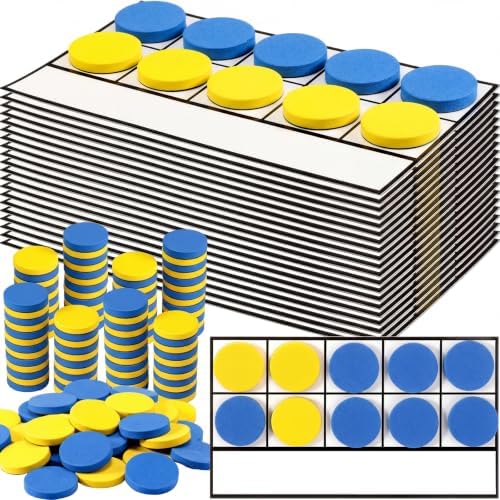 Ireer 20 Sets Bulk Magnetic Ten Frames for Classroom 200 Magnetic Math Counters and 20 Boards Kindergarten Classroom Must Haves Math Manipulatives for Home Prek Preschool Elementary(Yellow Blue) by Ireer