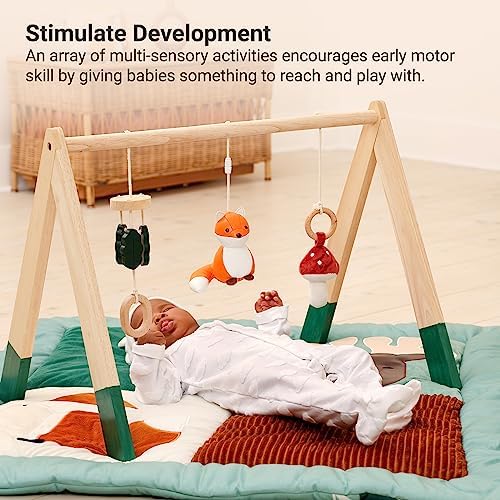Little Big Friends Wooden Baby Activity Gym – Montessori Play Gym for Babies | Encourages Motor Skills & Sensory Development | Includes Crinkle Fabrics, Wooden Chimes & Hanging Toys – Forest - Image 5