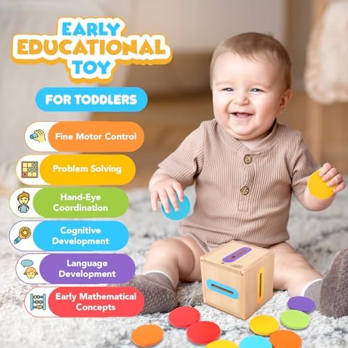 Montessori Toys for Toddlers 1-3 Color Sorting Wooden Object Permanence Box - Image 3