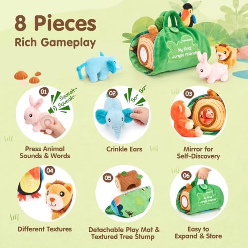 hahaland Baby Toys 6-12 Months, Jungle Plush Animal Set with Sounds & Words - Image 3
