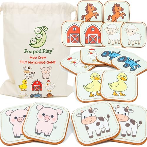 Felt Farm Matching Game for Toddlers – Farm Animal Memory Game & Flash Cards – Soft and Safe for Ages 1+ – Montessori Preschool Learning Activity – Educational Farm Toy for Boys & Girls by PeapodPlay