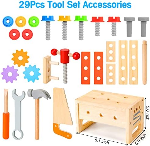 Wooden Tool Set for Kids 3 4 5 Year Old, 29Pcs Educational STEM Toys Toddler Montessori Toys for 3 Year Old Construction Preschool Learning Activities Gifts for Boys Girls Age 3-4 - Image 6