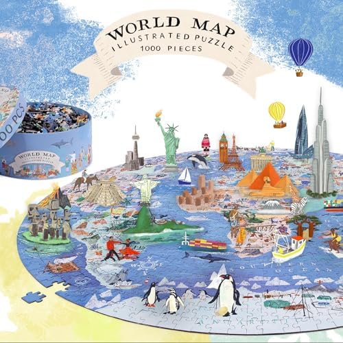bopster 1000-PieceRound World Map Jigsaw Puzzle for Adults & Teens | Illustrated Globe Design | Premium 1000pc Puzzle | Giftable Family Activity - Image 4
