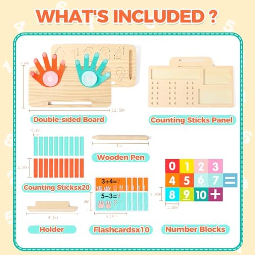 Montessori Learning Toys for Toddlers, Double-Sided Preschool Educational Math Manipulatives Number Counting Blocks, Finger Counting Math Toys for Kids 3-5 Year Old Boys Girls Gift - Image 6