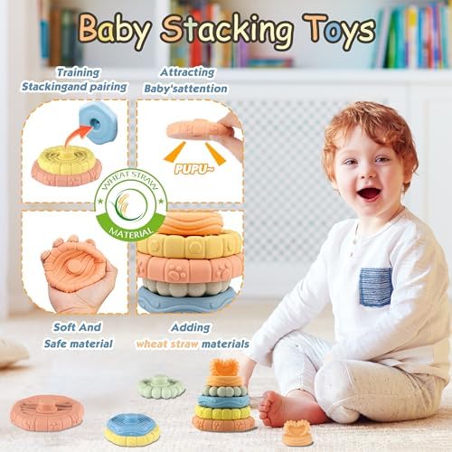 Baby Toys 0-6-12 Months,Montessori Toys for babise 0-6-12-18 Months,Incl Pull String Toy & Shape Sorter & Stacking Building Block & Manhattan ball & Baby Blocks，montessori baby toys for 1 + year - Image 6