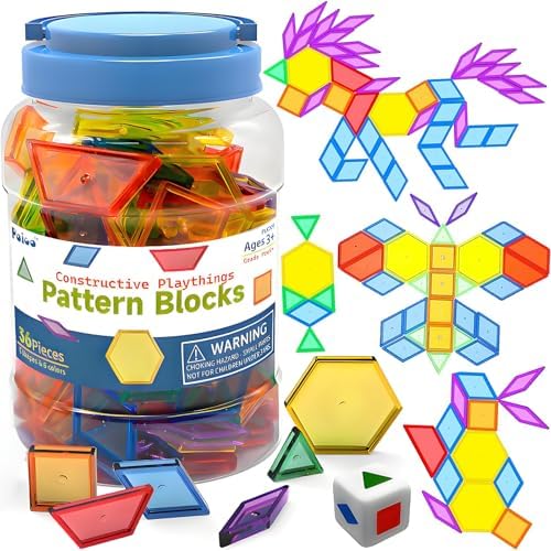 EXBEPE Translucent Pattern Blocks for Classroom 140 Pcs Kids Light Table Manipulatives Toys Education Learning Geometric Shapes by BOJIAQI